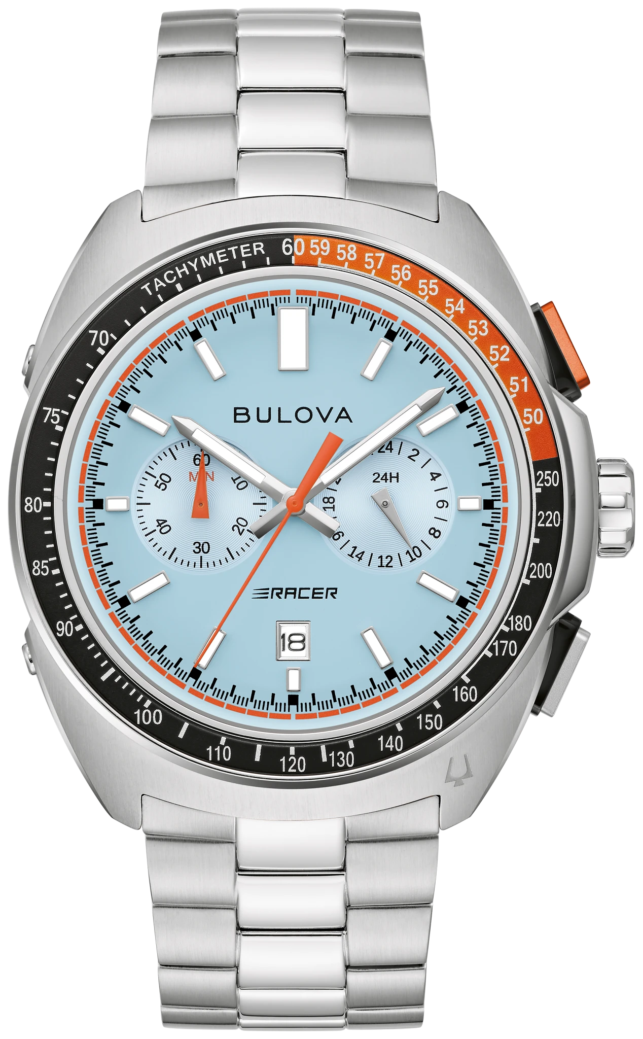 Light Blue Dial Stainless Steel Bracelet Racer Chronograph 98B432